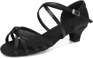 SWDZM Girls Latin Dance Shoes Satin Suede Sole Ballroom Salsa Tango Professional Performance Practice Dance Shoes