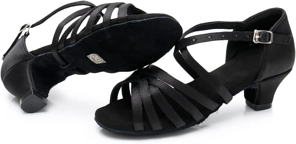 SWDZM Girls Latin Dance Shoes Satin Suede Sole Ballroom Salsa Tango Professional Performance Practice Dance Shoes
