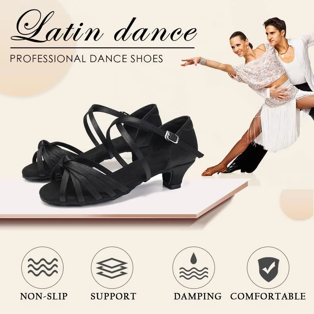 SWDZM Girls Latin Dance Shoes Satin Suede Sole Ballroom Salsa Tango Professional Performance Practice Dance Shoes