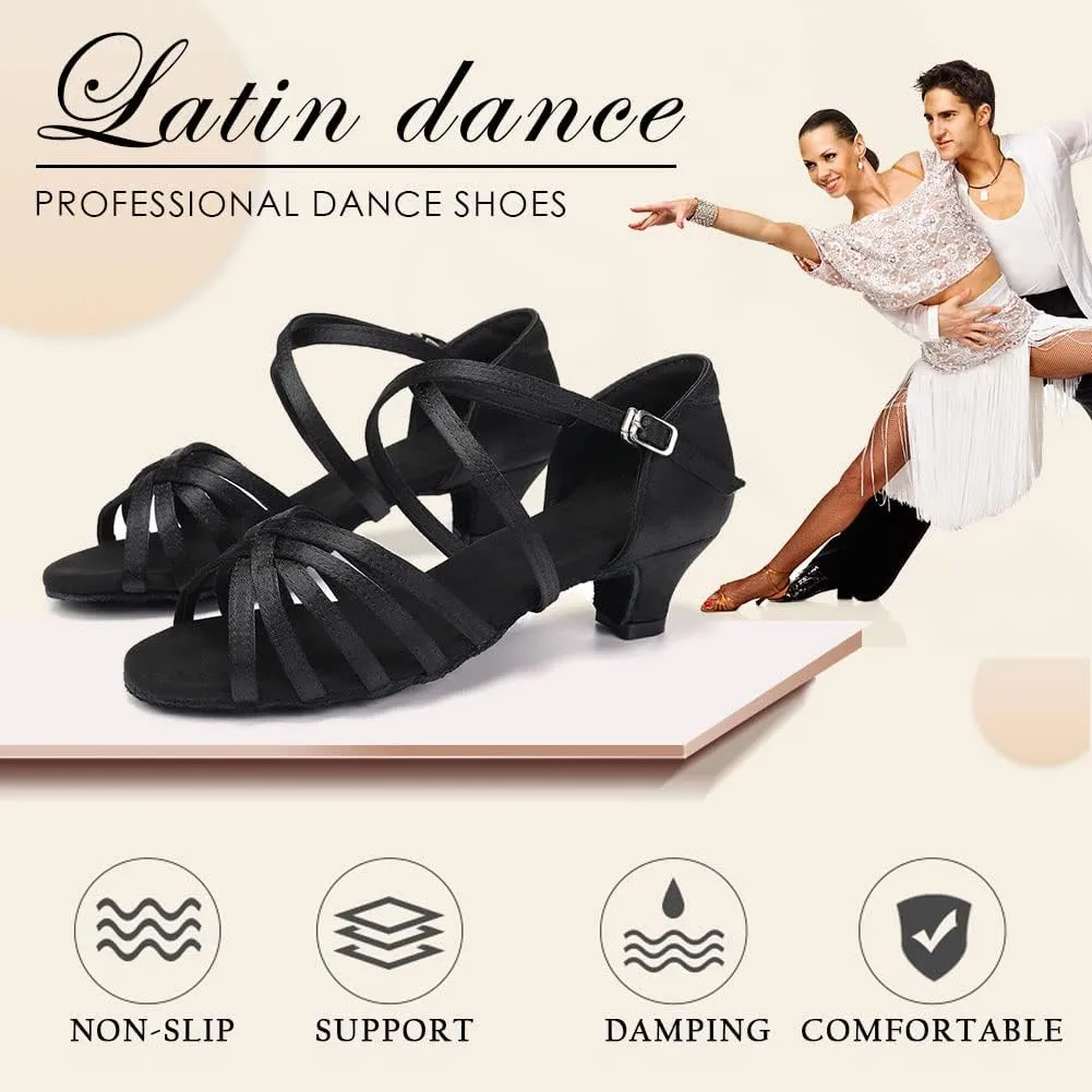 SWDZM Girls Latin Dance Shoes Satin Suede Sole Ballroom Salsa Tango Professional Performance Practice Dance Shoes