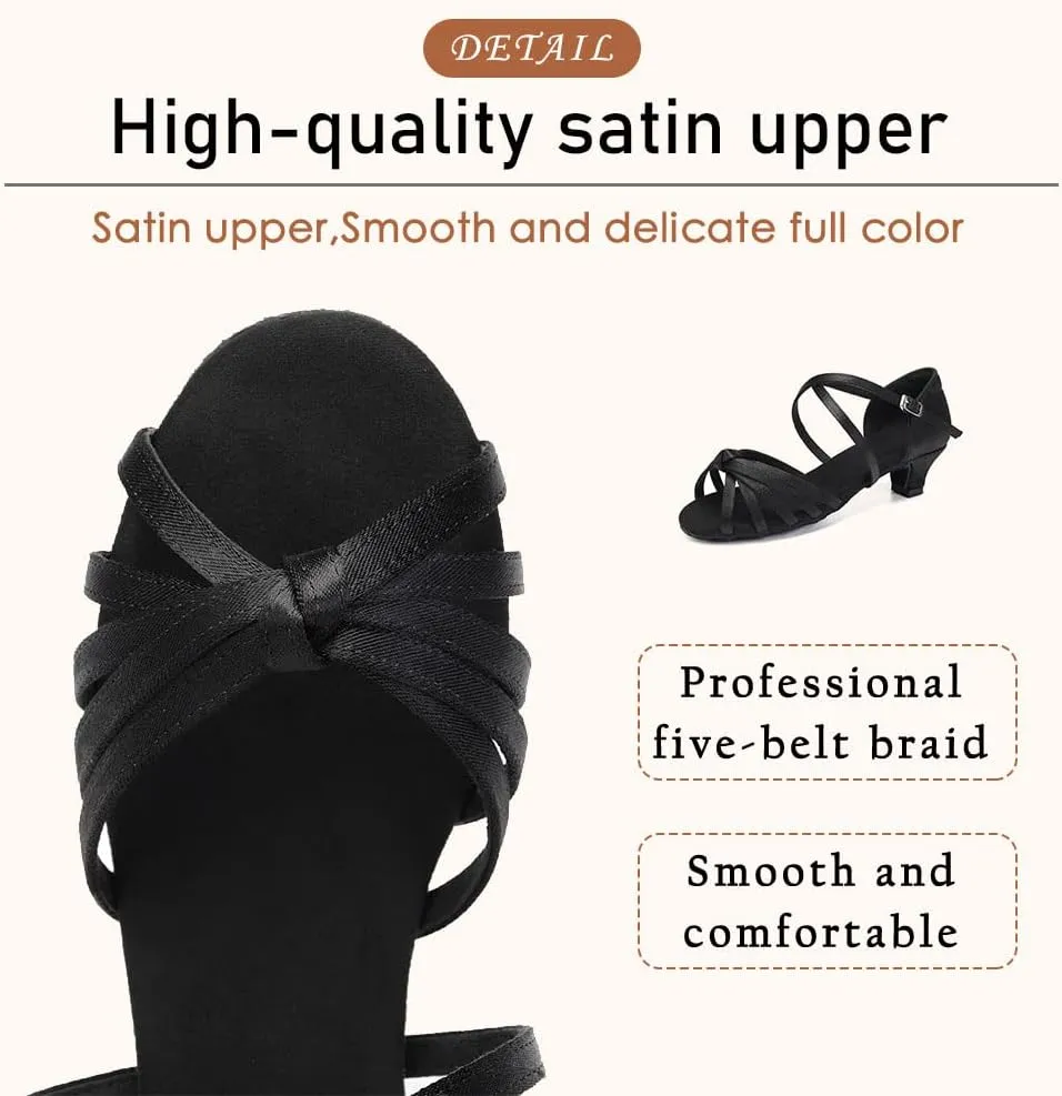 SWDZM Girls Latin Dance Shoes Satin Suede Sole Ballroom Salsa Tango Professional Performance Practice Dance Shoes