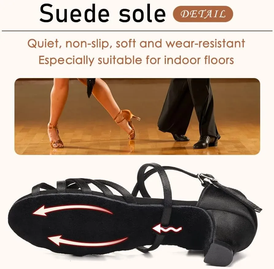 SWDZM Girls Latin Dance Shoes Satin Suede Sole Ballroom Salsa Tango Professional Performance Practice Dance Shoes