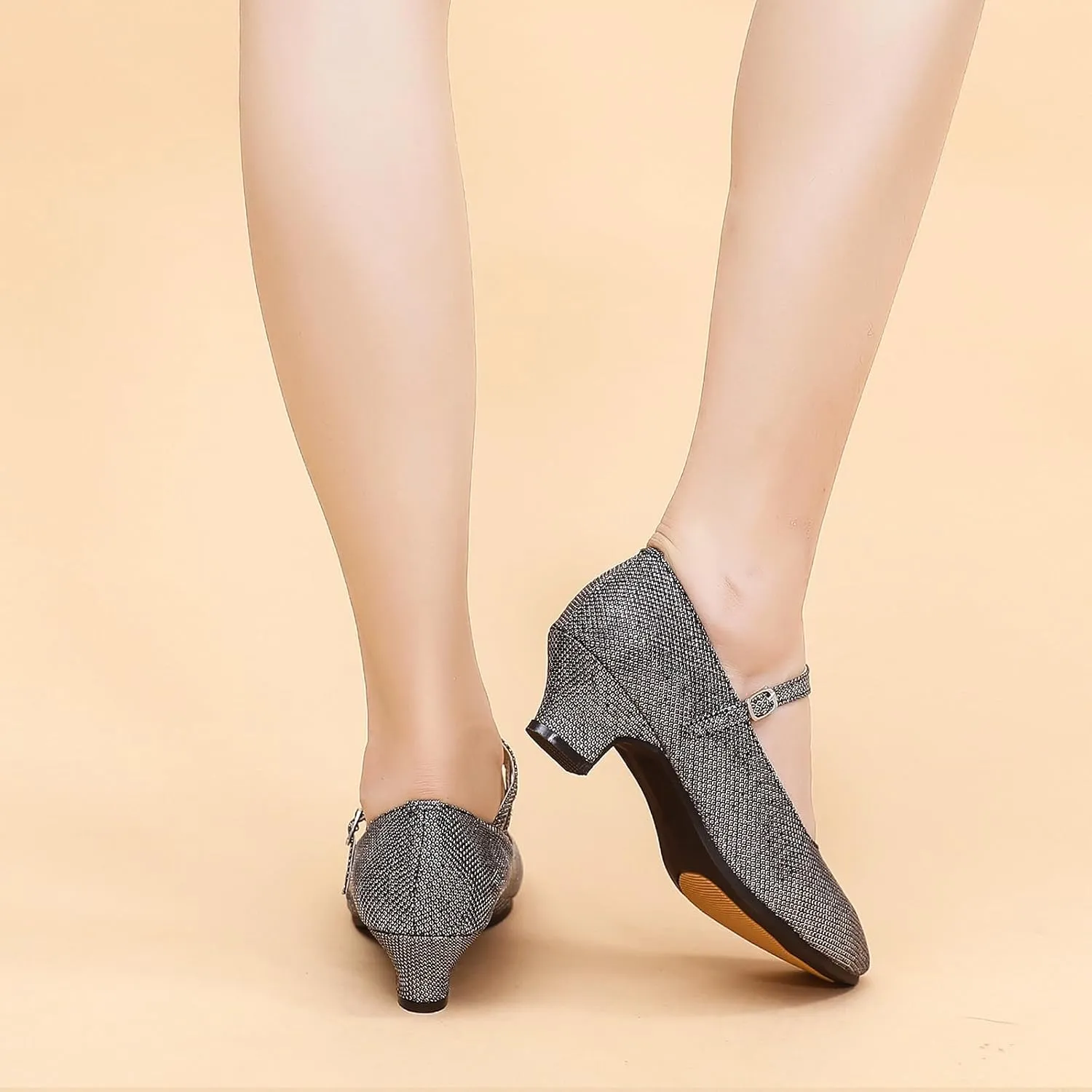 SWDZM Glitter Women Latin Dance Shoes Closed Toe Ballroom Salsa Tango Character Dancing Shoes