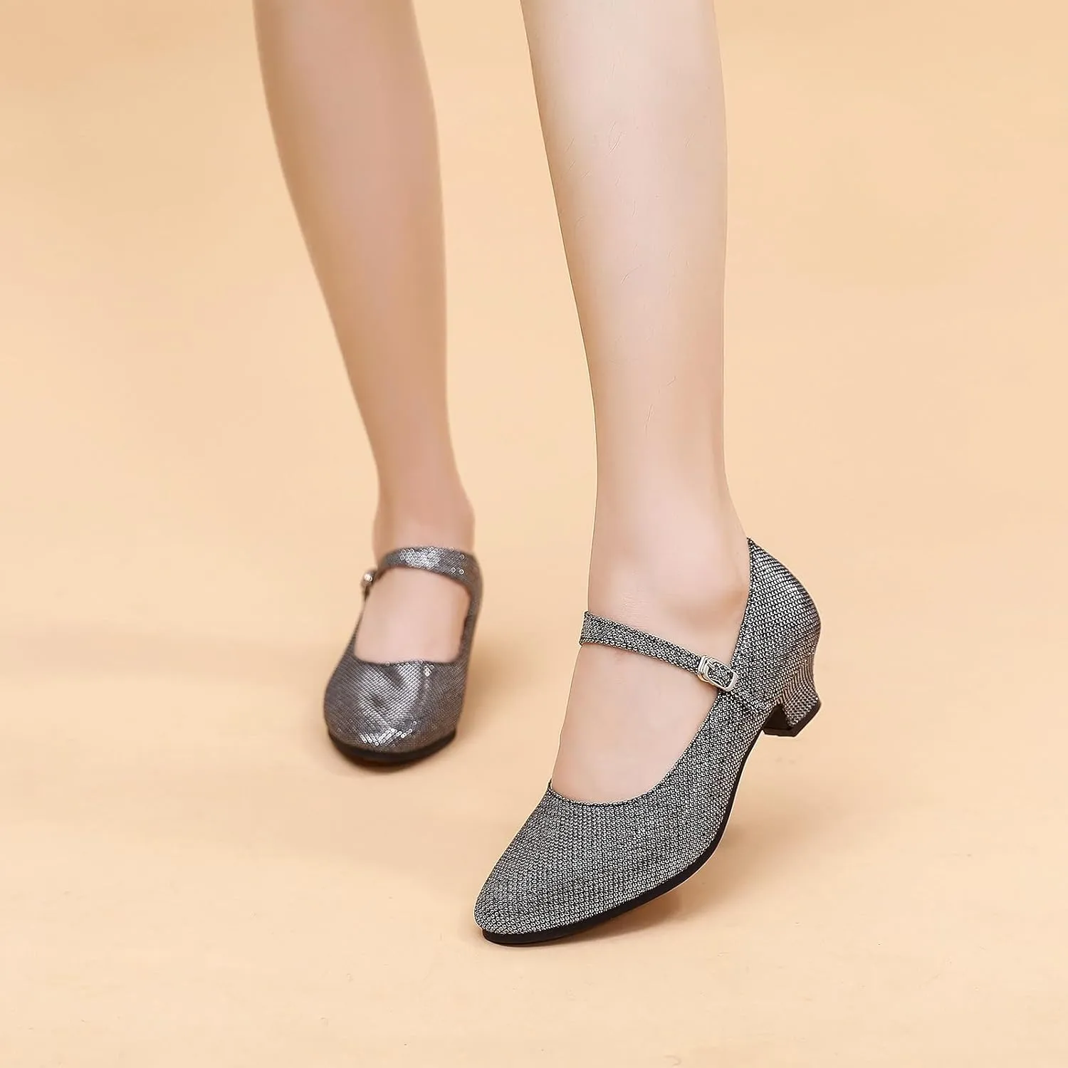 SWDZM Glitter Women Latin Dance Shoes Closed Toe Ballroom Salsa Tango Character Dancing Shoes