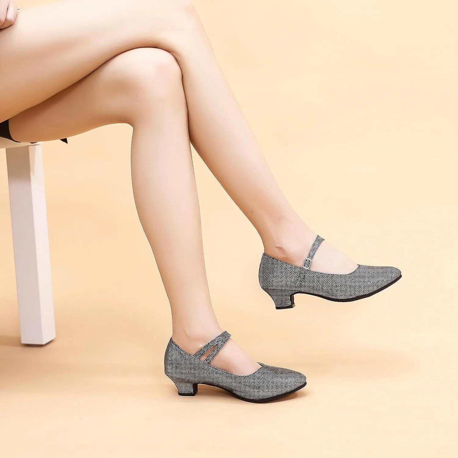 SWDZM Glitter Women Latin Dance Shoes Closed Toe Ballroom Salsa Tango Character Dancing Shoes