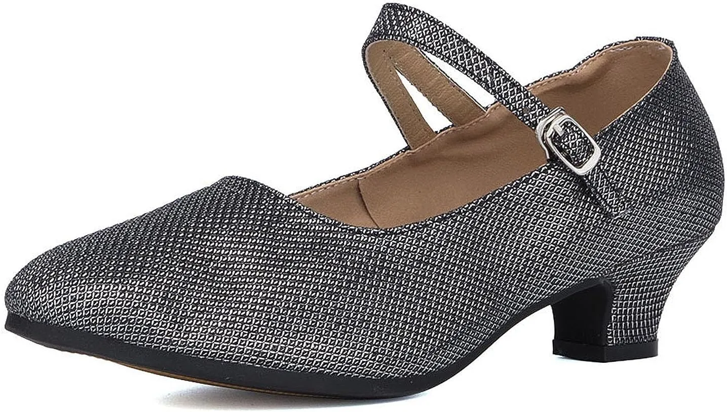 SWDZM Glitter Women Latin Dance Shoes Closed Toe Ballroom Salsa Tango Character Dancing Shoes