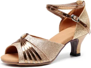 SWDZM Glitter Womens Ballroom Dance Shoes Open Toe Sequins Latin Ballroom Performance Dancing Shoes