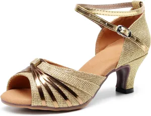 SWDZM Glitter Womens Ballroom Dance Shoes Open Toe Sequins Latin Ballroom Performance Dancing Shoes
