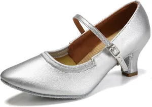 SWDZM Latin Ballroom Dance Shoes Women Closed Toe Character Tango Practice Dancing Shoes