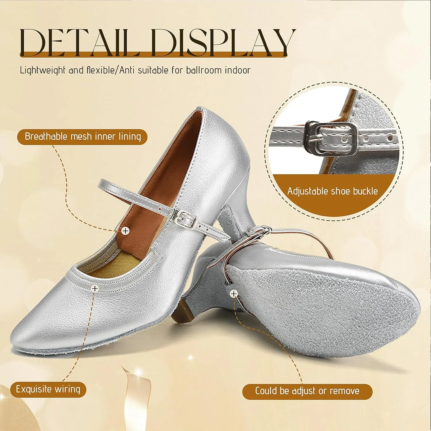 SWDZM Latin Ballroom Dance Shoes Women Closed Toe Character Tango Practice Dancing Shoes
