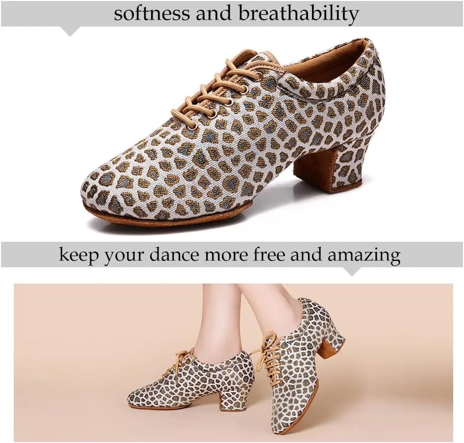 SWDZM Men&Women Ballroom Dance Shoes Low Heel Lace up Latin Salsa Practice Dancing Shoes