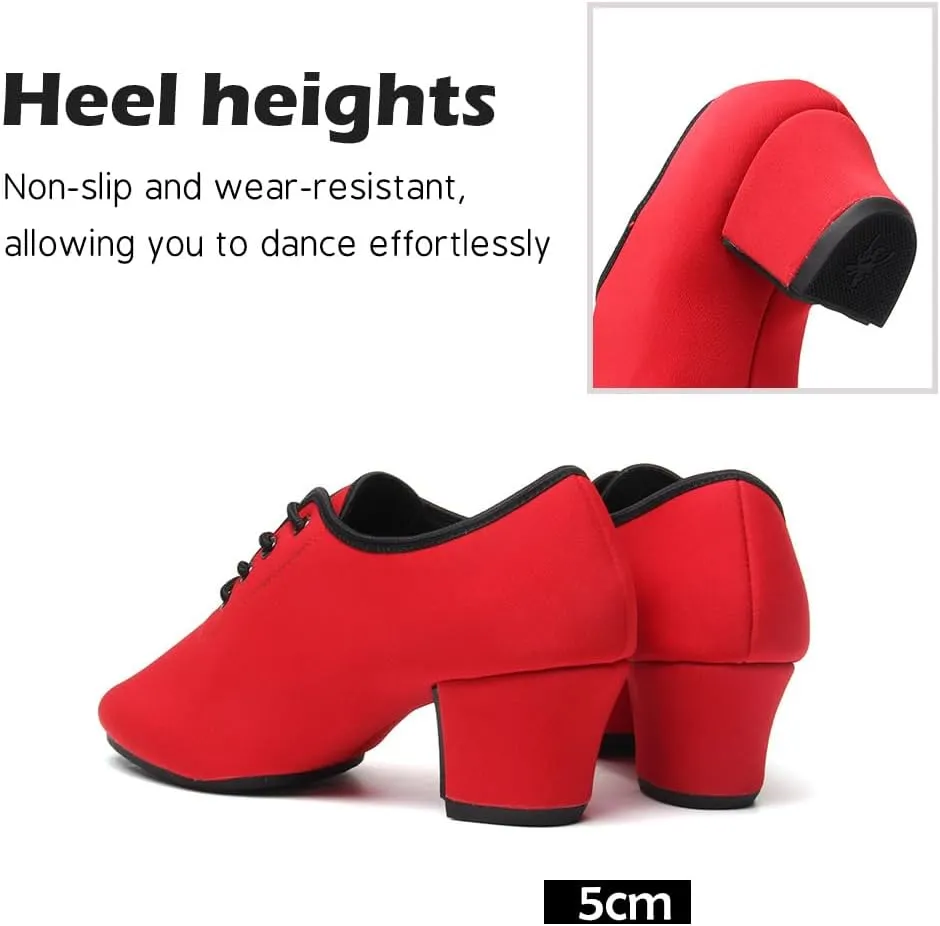 SWDZM Men&Women Ballroom Dance Shoes Low Heel Lace up Latin Salsa Practice Dancing Shoes