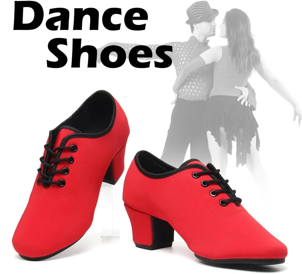 SWDZM Men&Women Ballroom Dance Shoes Low Heel Lace up Latin Salsa Practice Dancing Shoes
