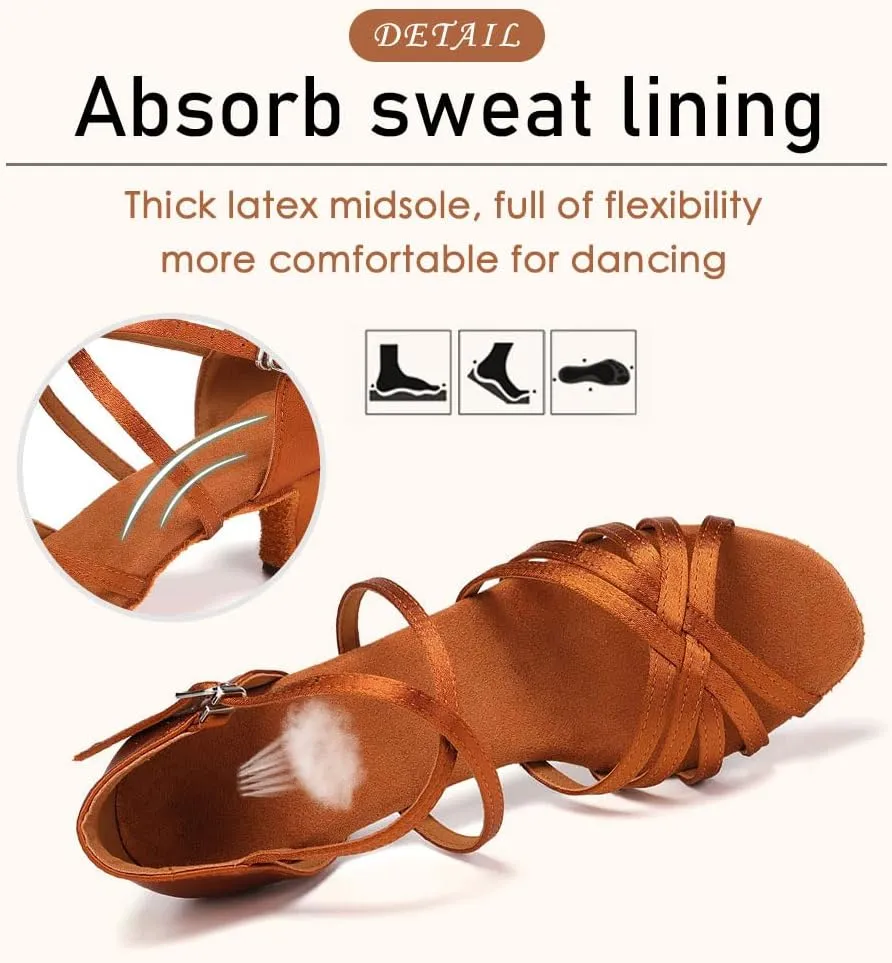 SWDZM Women's Ballroom Dance Shoes Satin Latin Salsa Professional Practice Dancing Shoes
