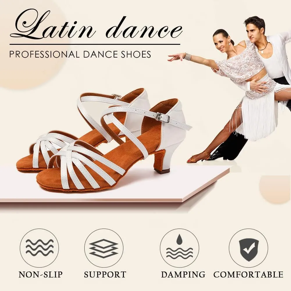 SWDZM Women's Ballroom Dance Shoes Satin Latin Salsa Professional Practice Dancing Shoes