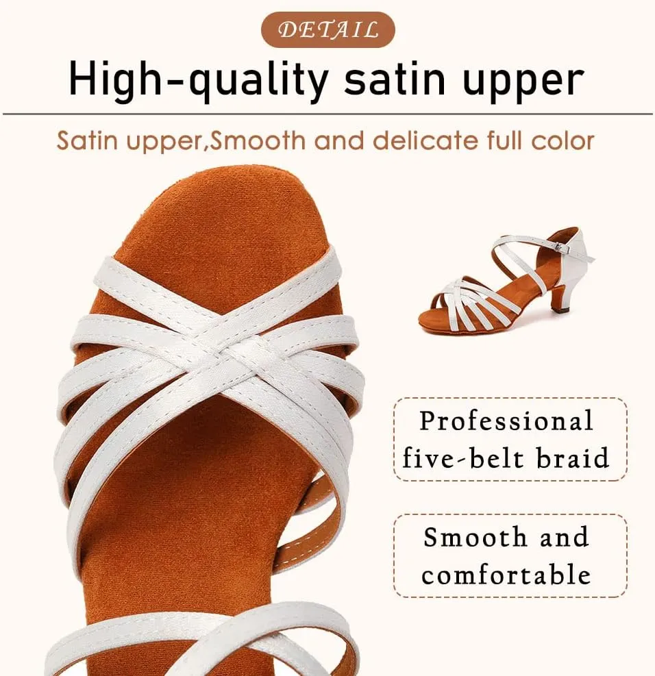 SWDZM Women's Ballroom Dance Shoes Satin Latin Salsa Professional Practice Dancing Shoes
