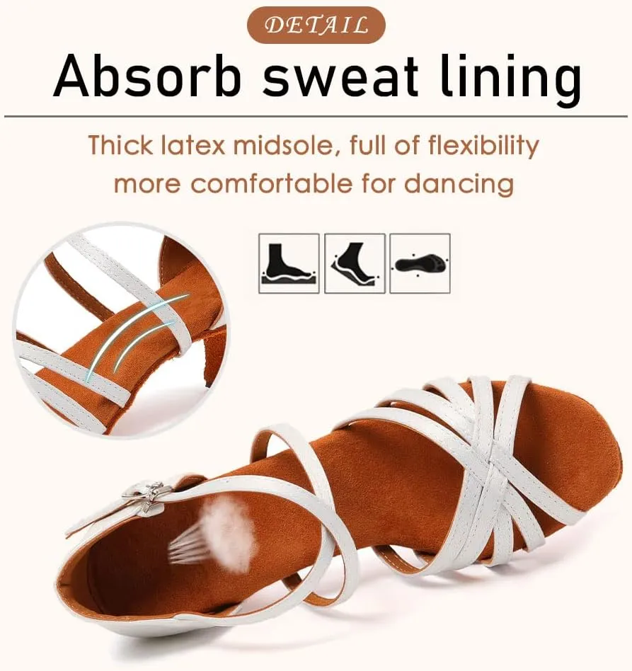 SWDZM Women's Ballroom Dance Shoes Satin Latin Salsa Professional Practice Dancing Shoes