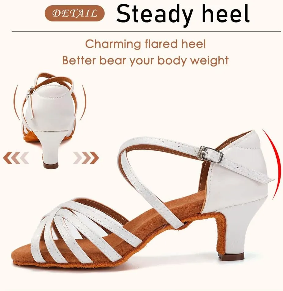 SWDZM Women's Ballroom Dance Shoes Satin Latin Salsa Professional Practice Dancing Shoes