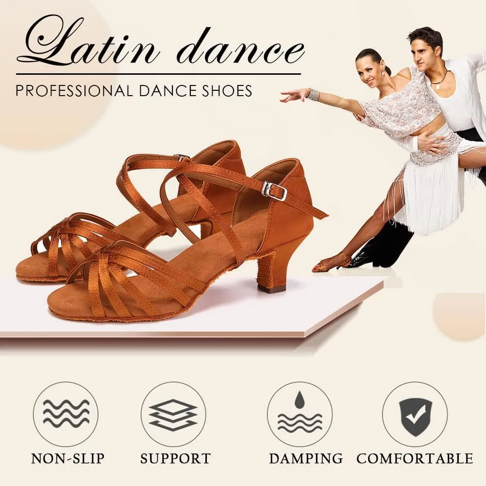 SWDZM Women's Ballroom Dance Shoes Satin Latin Salsa Professional Practice Dancing Shoes