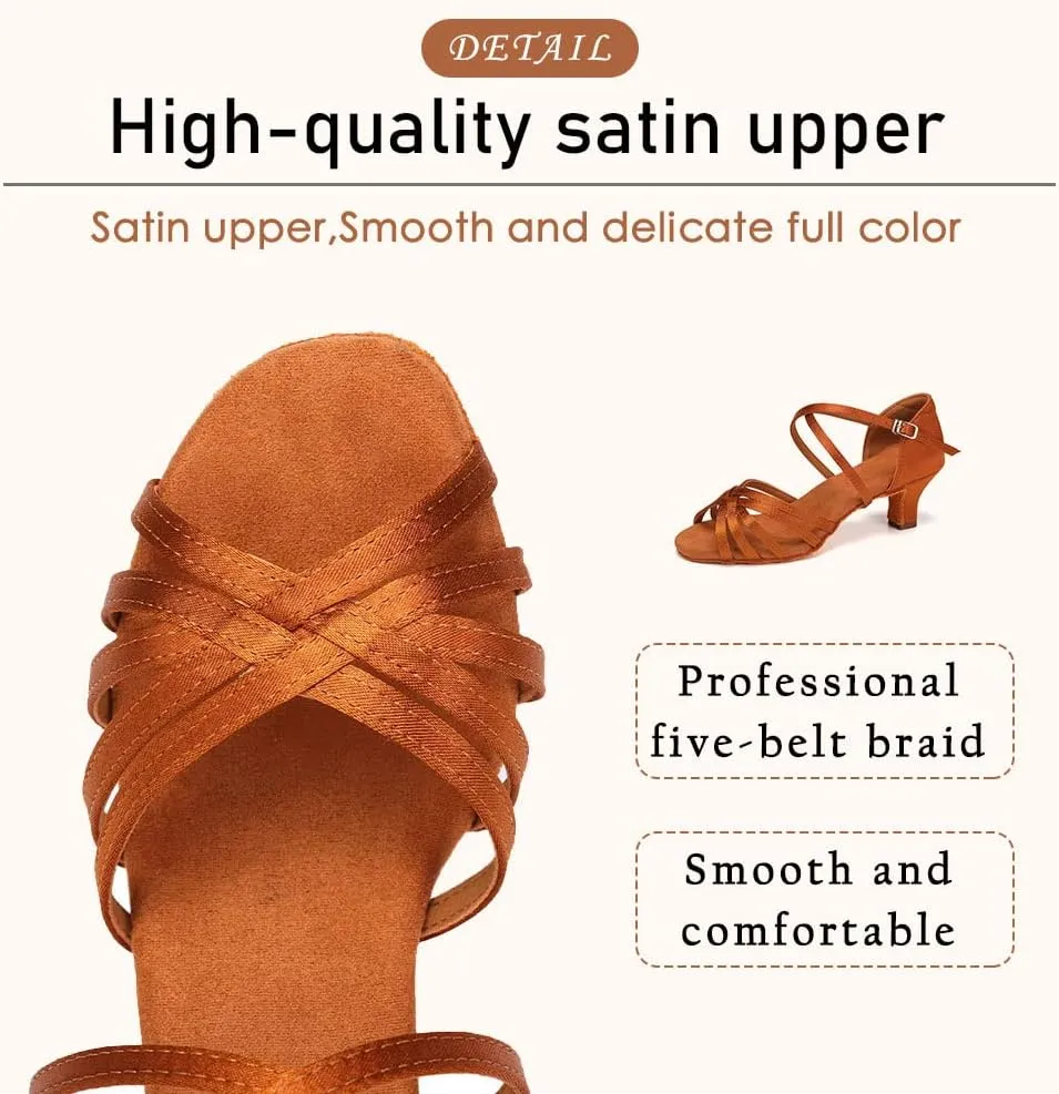 SWDZM Women's Ballroom Dance Shoes Satin Latin Salsa Professional Practice Dancing Shoes