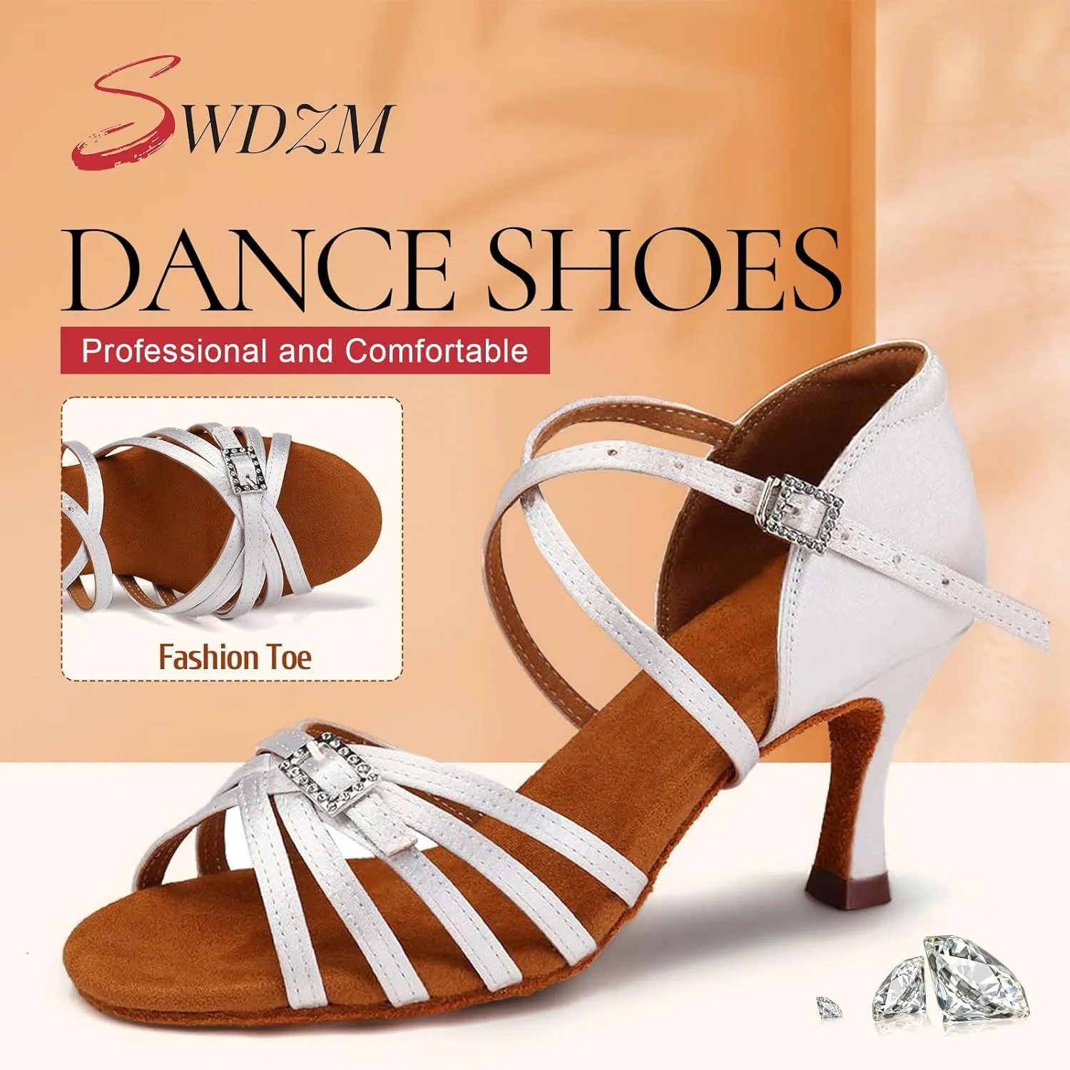 SWDZM Womens Latin Dance Shoes Satin Professional Ballroom Salsa Bachata Performance Practice Dancing Shoes