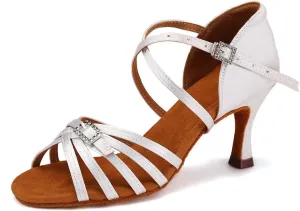 SWDZM Womens Latin Dance Shoes Satin Professional Ballroom Salsa Bachata Performance Practice Dancing Shoes