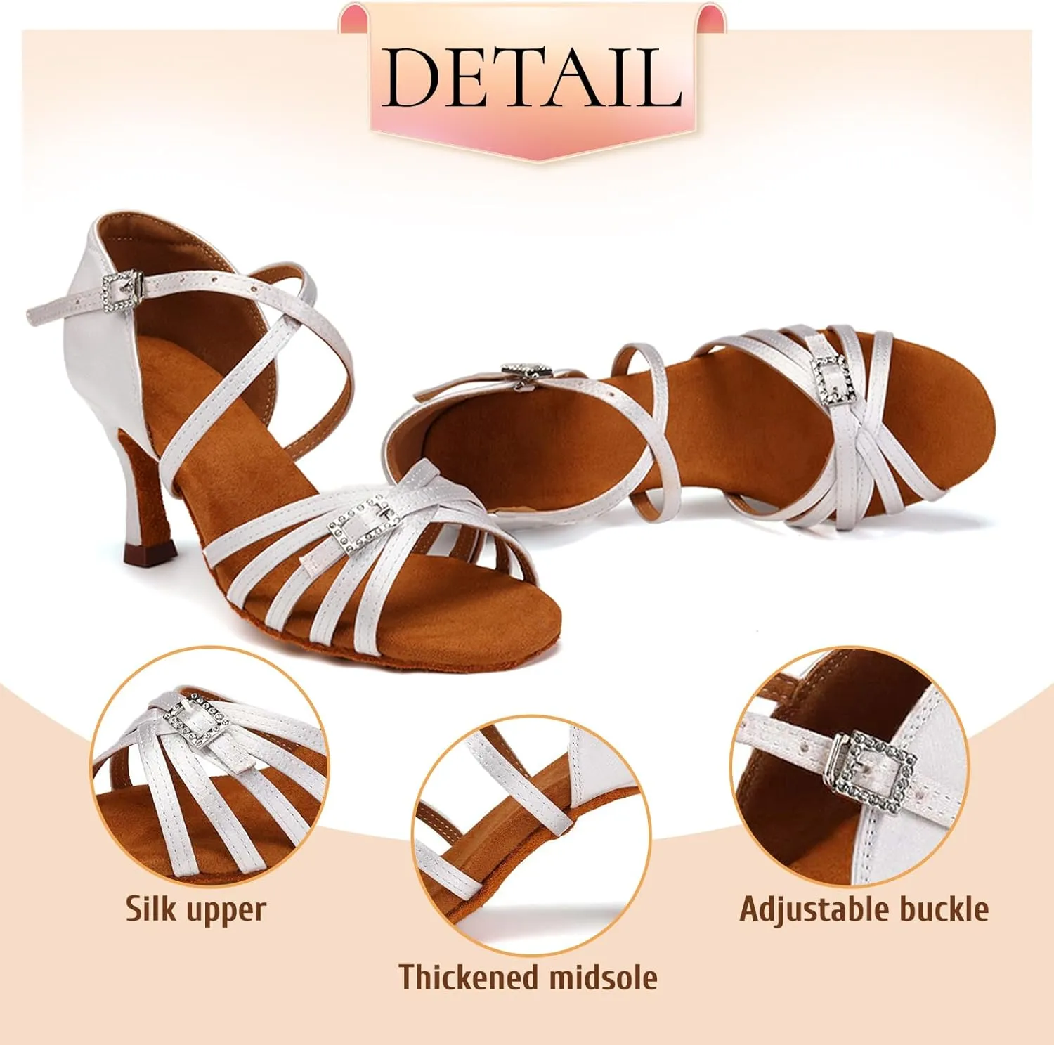 SWDZM Womens Latin Dance Shoes Satin Professional Ballroom Salsa Bachata Performance Practice Dancing Shoes