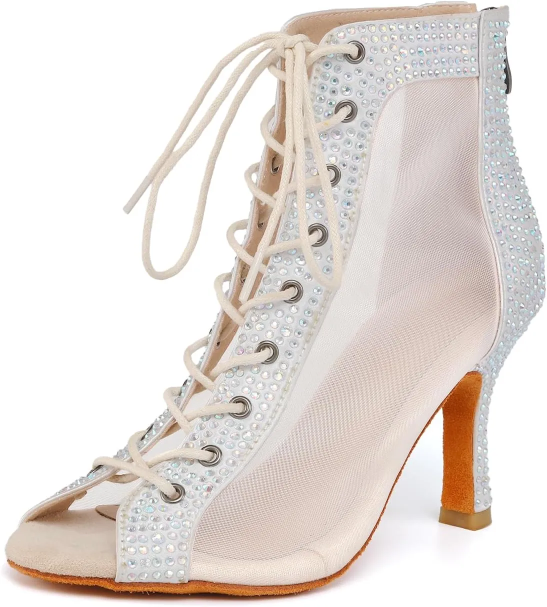 SWDZM Womens Rhinestones Ballroom Dance Boots Open Toe Ankle Latin Salsa Professional Dancing Shoes
