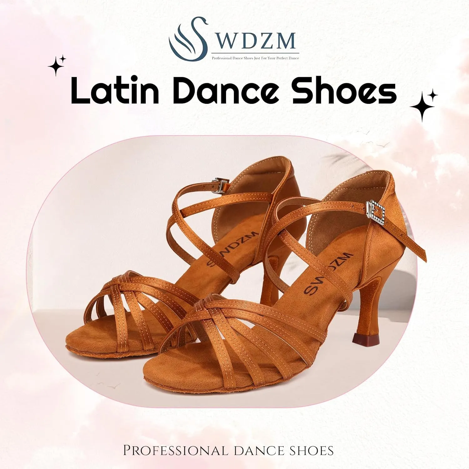 SWDZM Women's Satin Latin Dance Shoes Ballroom Salsa Waltz Performance Practice Dancing Shoes