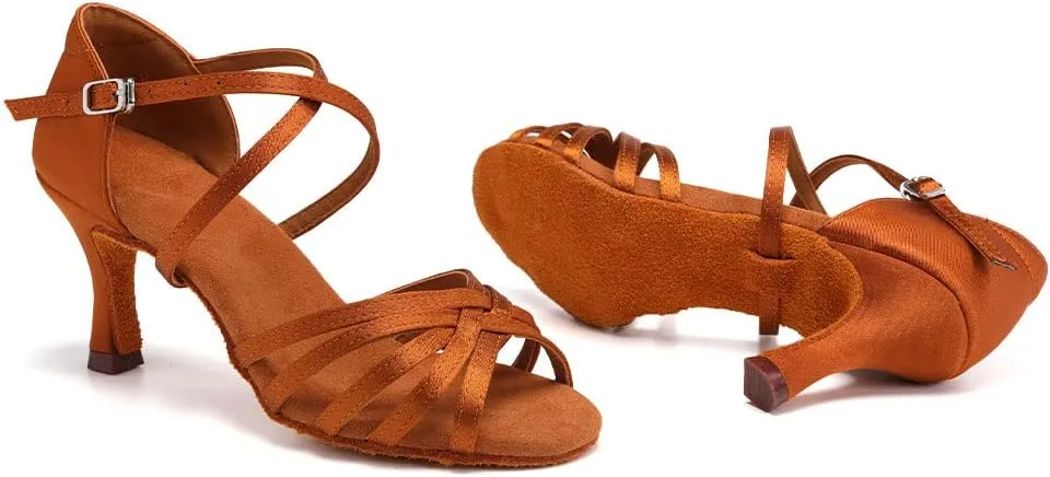 SWDZM Women's Satin Latin Dance Shoes Ballroom Salsa Waltz Performance Practice Dancing Shoes