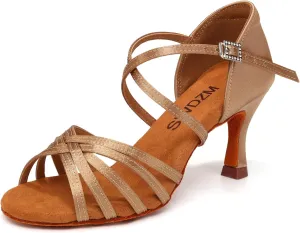 SWDZM Women's Satin Latin Dance Shoes Ballroom Salsa Waltz Performance Practice Dancing Shoes