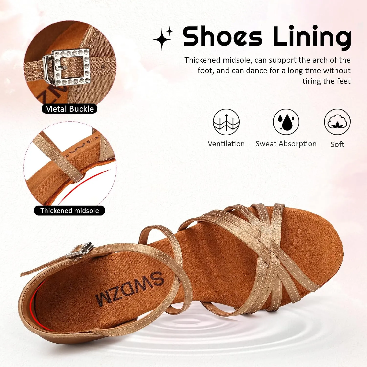 SWDZM Women's Satin Latin Dance Shoes Ballroom Salsa Waltz Performance Practice Dancing Shoes