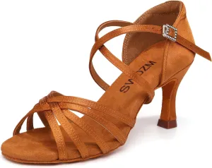 SWDZM Women's Satin Latin Dance Shoes Ballroom Salsa Waltz Performance Practice Dancing Shoes