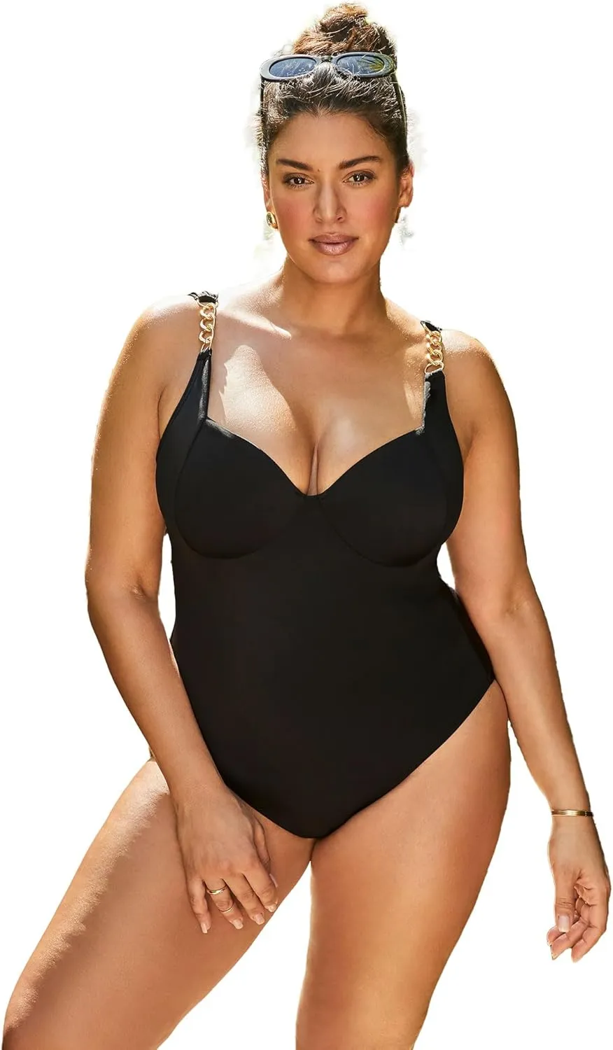 Swimsuits For All Women's Chain Accent Underwire One Piece Swimsuit (Plus
