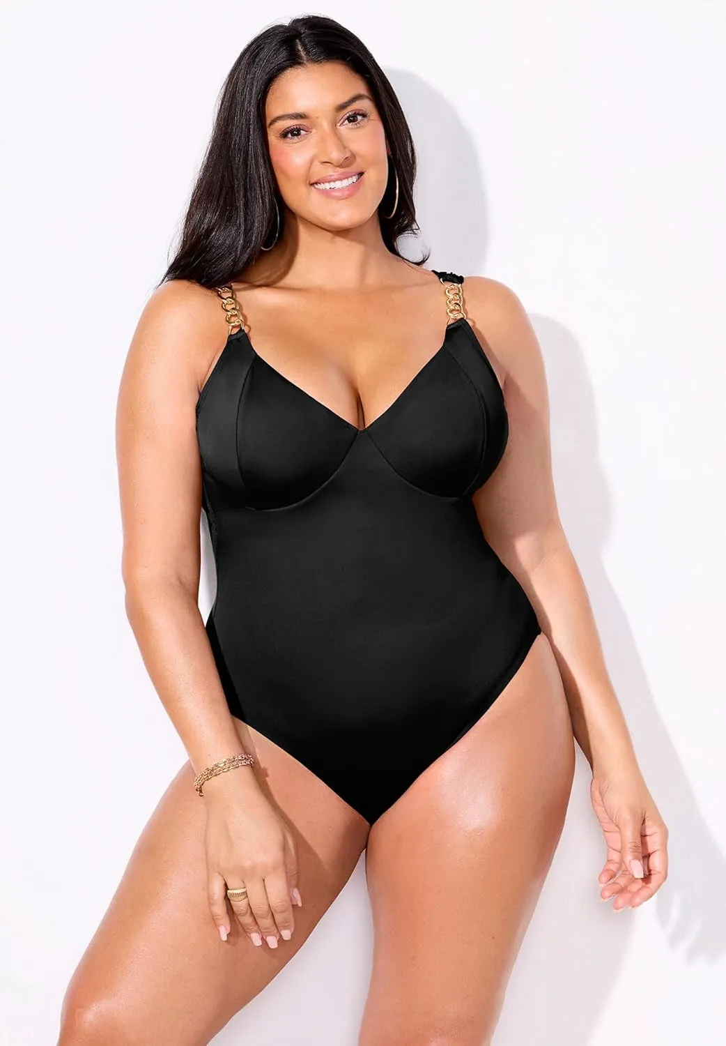 Swimsuits For All Women's Chain Accent Underwire One Piece Swimsuit (Plus