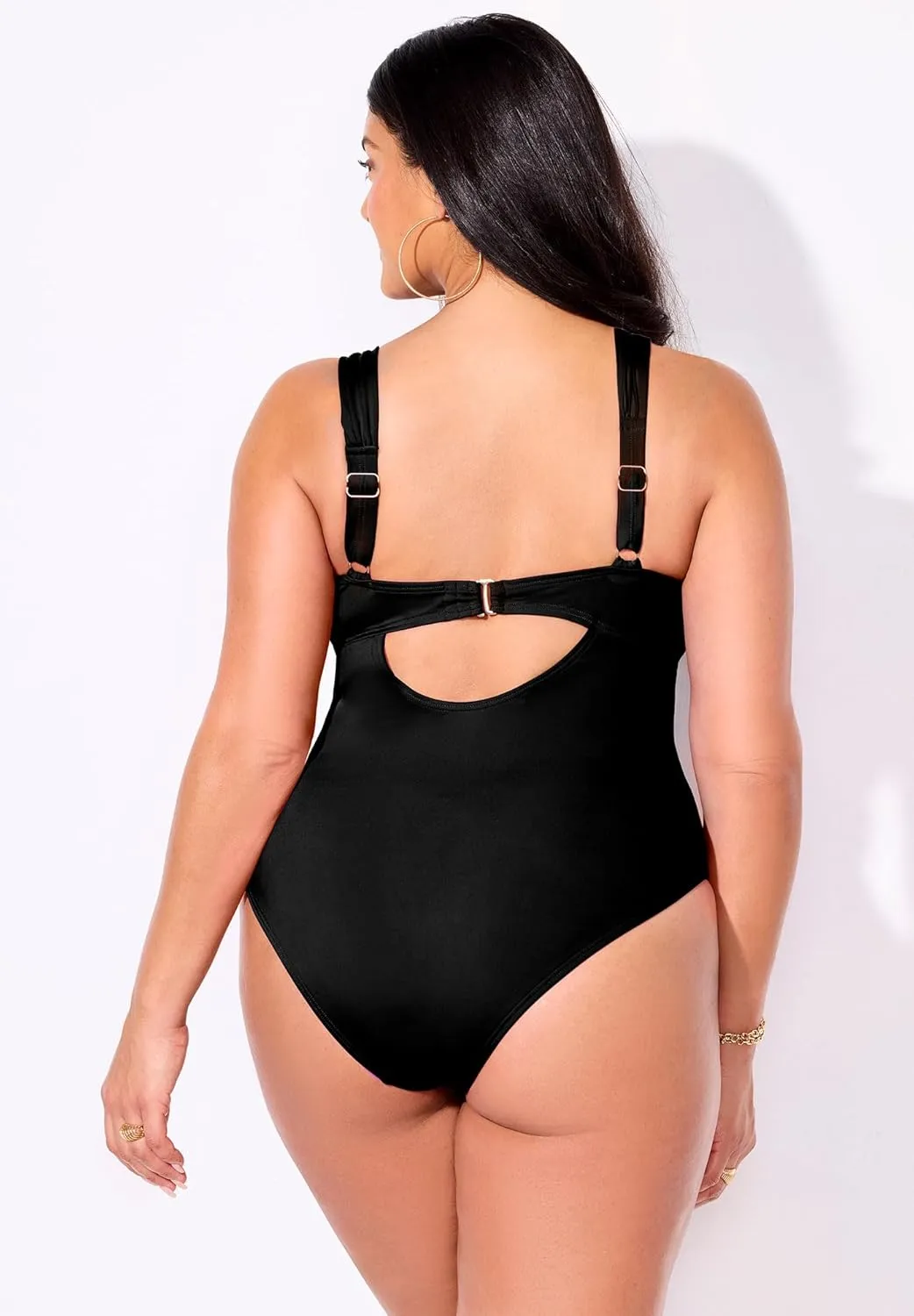 Swimsuits For All Women's Chain Accent Underwire One Piece Swimsuit (Plus