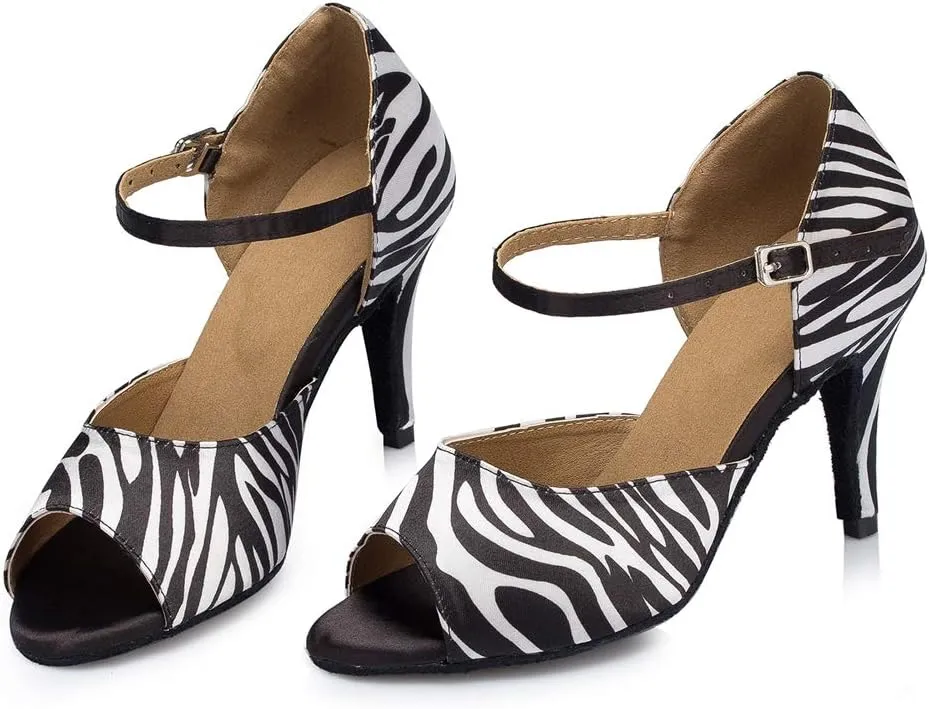 TDA Women's Fashion Ankle Strap Peep Toe Satin Stiletto Heel Social Tango Ballroom Latin Dance Wedding Shoes