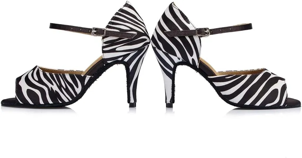 TDA Women's Fashion Ankle Strap Peep Toe Satin Stiletto Heel Social Tango Ballroom Latin Dance Wedding Shoes
