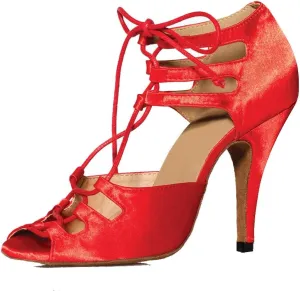 TDA Women's Sexy Lace-up Peep Toe Red Satin Salsa Tango Ballroom Latin Dance Shoes 6 M US