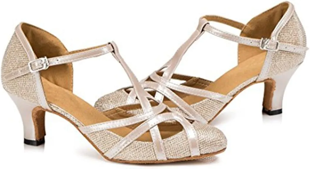 TDA Women's T-Strap Glitter Synthetic Salsa Tango Ballroom Latin Party Dance Shoes