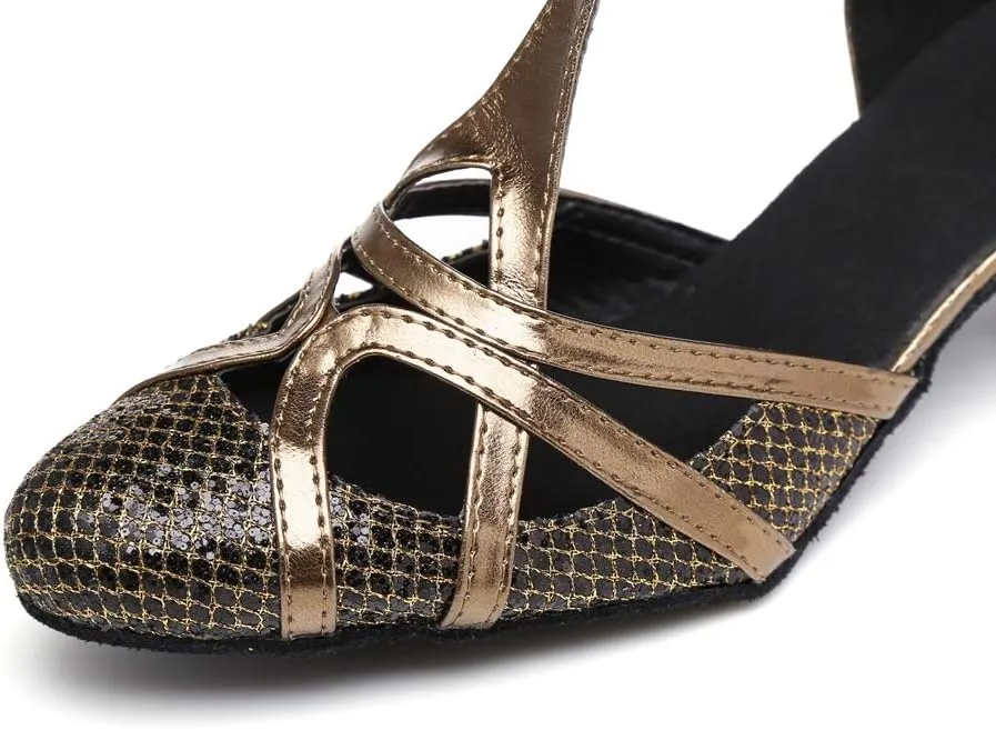 TDA Women's T-Strap Glitter Synthetic Salsa Tango Ballroom Latin Party Dance Shoes