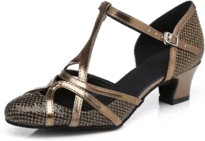 TDA Women's T-Strap Glitter Synthetic Salsa Tango Ballroom Latin Party Dance Shoes