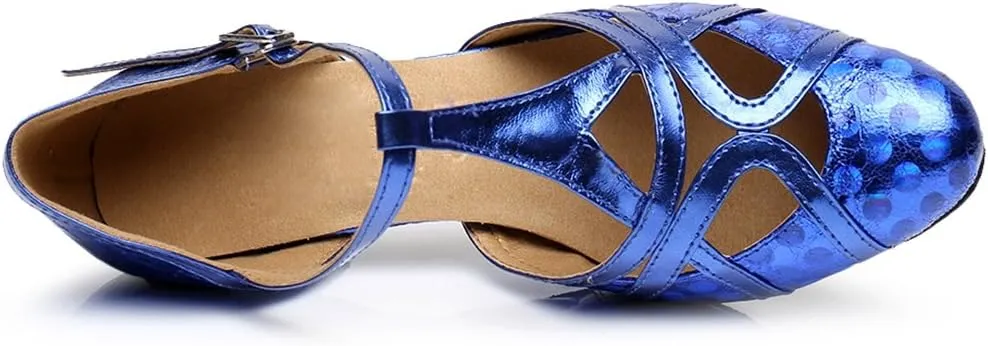 TDA Women's T-Strap Glitter Synthetic Salsa Tango Ballroom Latin Party Dance Shoes