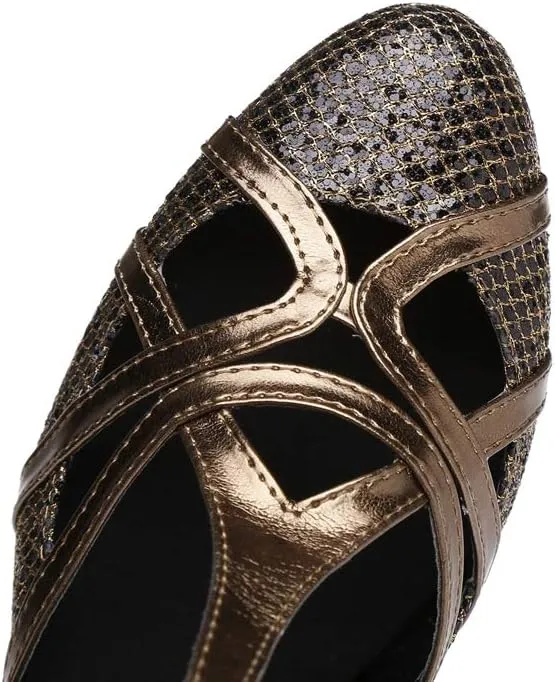 TDA Women's T-Strap Glitter Synthetic Salsa Tango Ballroom Latin Party Dance Shoes