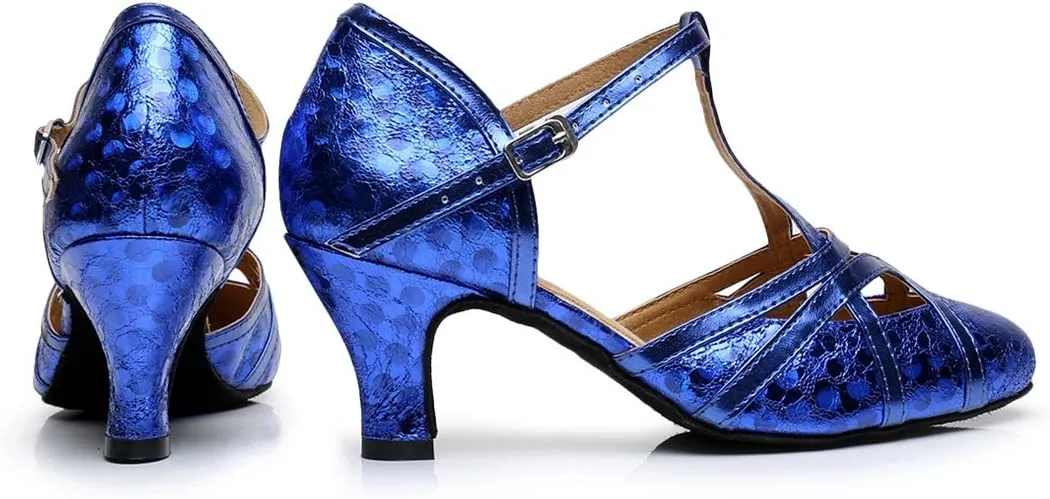 TDA Women's T-Strap Glitter Synthetic Salsa Tango Ballroom Latin Party Dance Shoes