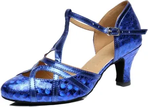 TDA Women's T-Strap Glitter Synthetic Salsa Tango Ballroom Latin Party Dance Shoes