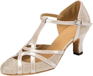 TDA Women's T-Strap Glitter Synthetic Salsa Tango Ballroom Latin Party Dance Shoes