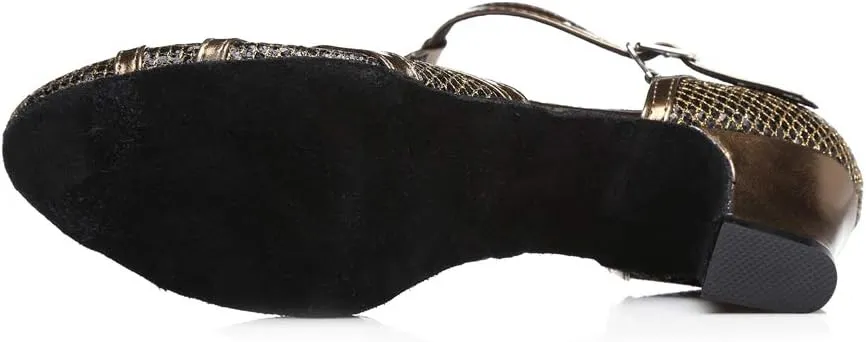 TDA Women's T-Strap Glitter Synthetic Salsa Tango Ballroom Latin Party Dance Shoes