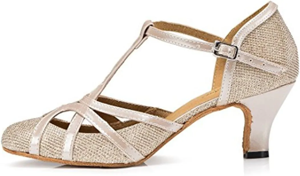 TDA Women's T-Strap Glitter Synthetic Salsa Tango Ballroom Latin Party Dance Shoes