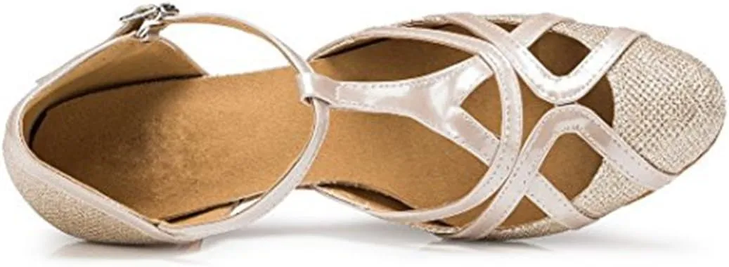 TDA Women's T-Strap Glitter Synthetic Salsa Tango Ballroom Latin Party Dance Shoes